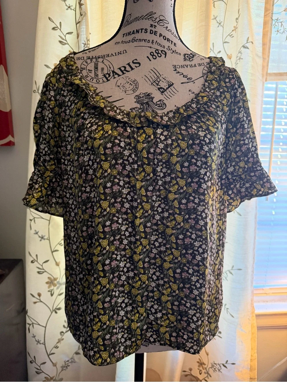 J. Crew Ruffle featherweight satin scoopneck top in floral stripe